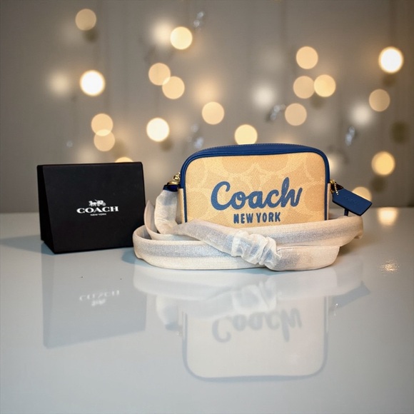 Coach Handbags - 💙COACH💙Mini Jamie Camera Bag Signature Script in Sand/Pacific Bright Mineral/NWT